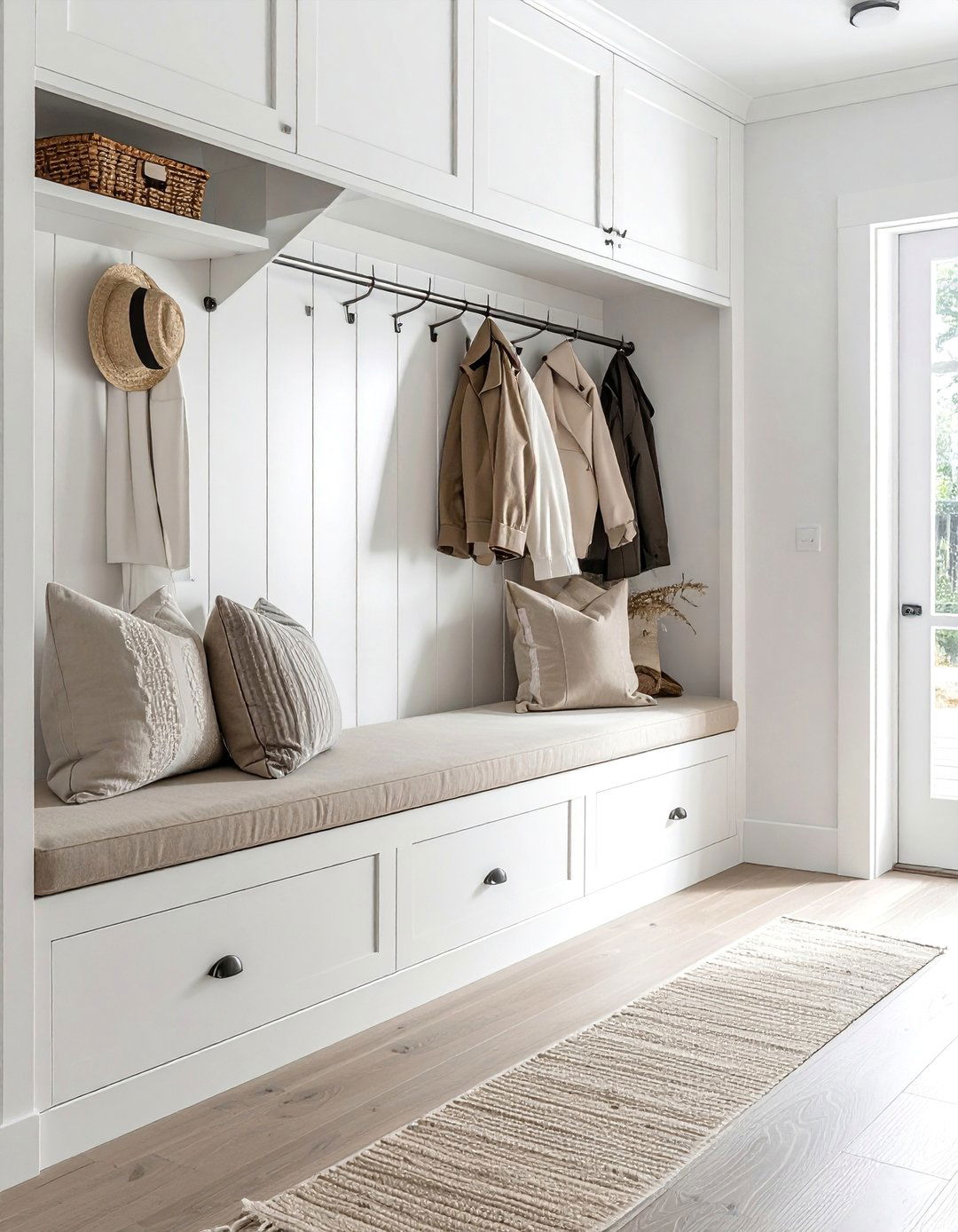 Scandinavian Entryway Featuring a Built In Storage Bench - 20 Scandinavian Entryway Ideas for a Cozy Home