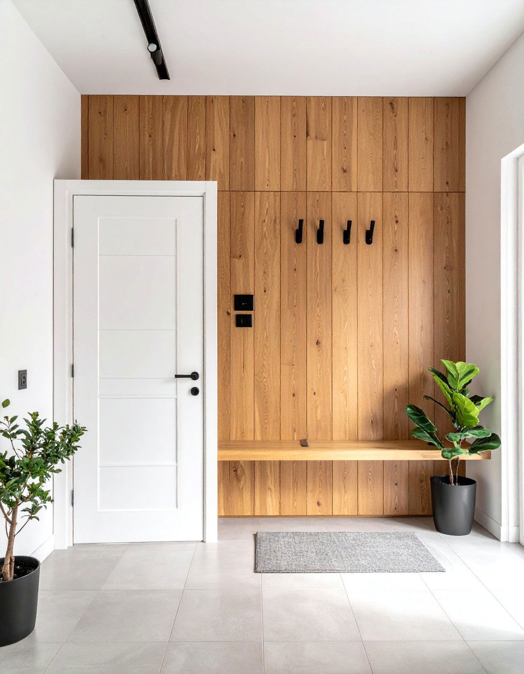 Scandinavian Entryway Featuring a Slat Wood Accent Wall - 20 Scandinavian Entryway Ideas for a Cozy Home