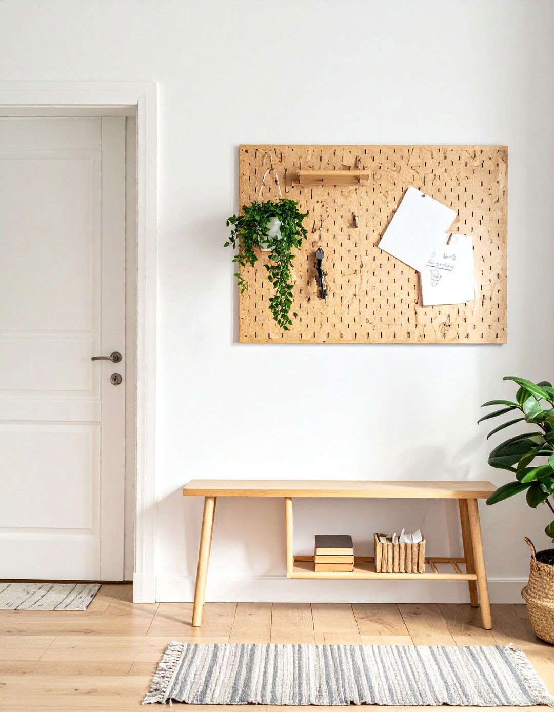 Scandinavian Entryway Organized with a Wall Mounted Pegboard - 20 Scandinavian Entryway Ideas for a Cozy Home