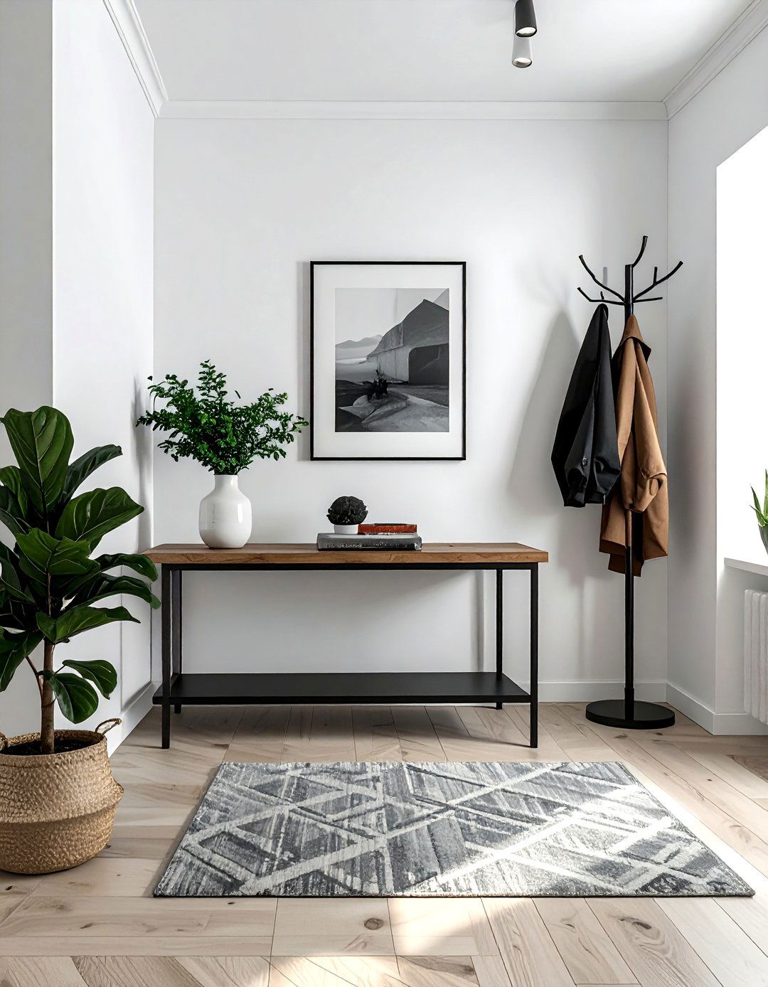 Scandinavian Entryway with Contrasting Black Metal Accents - 20 Scandinavian Entryway Ideas for a Cozy Home