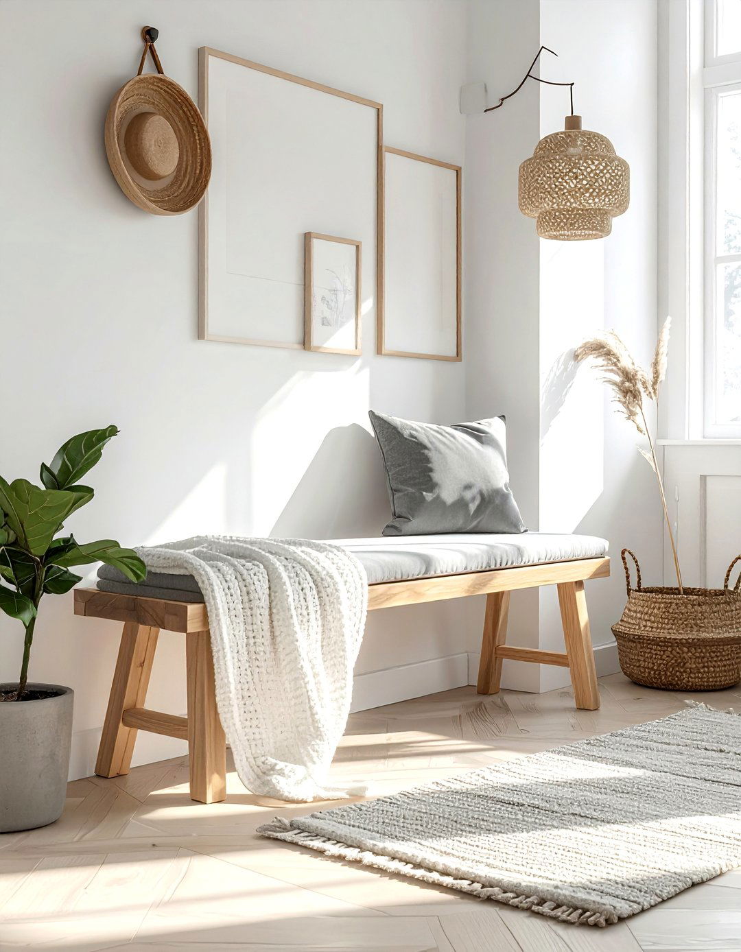 Scandinavian Entryway with a Light Oak Bench - 20 Scandinavian Entryway Ideas for a Cozy Home