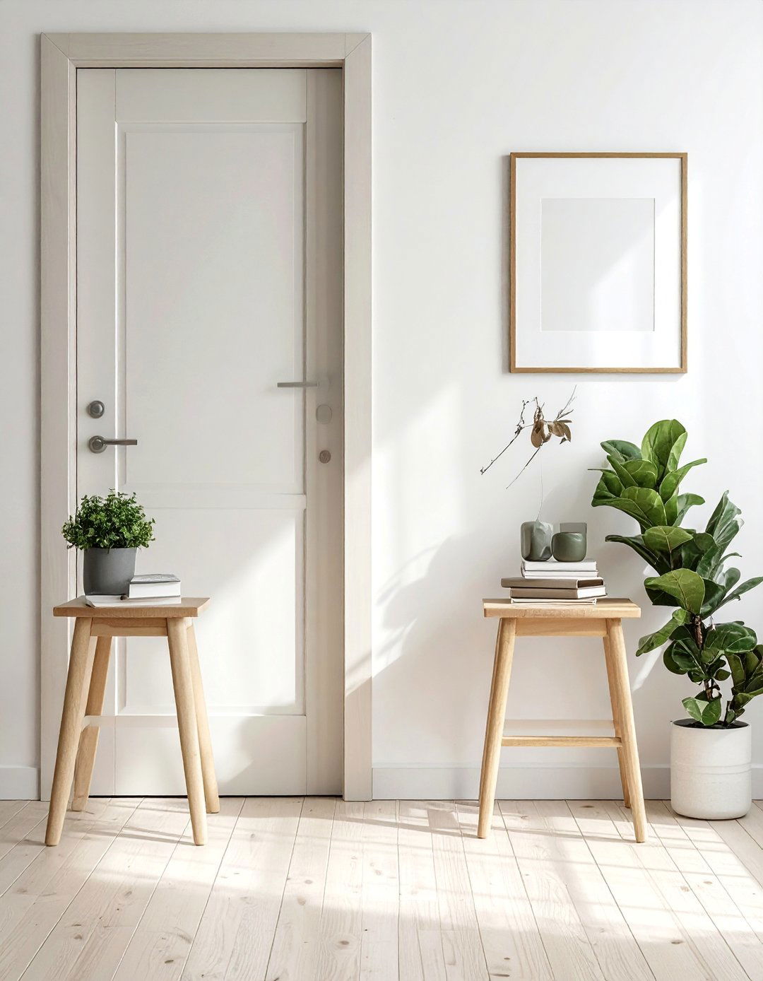 Scandinavian Entryway with a Simple Wooden Stool - 20 Scandinavian Entryway Ideas for a Cozy Home