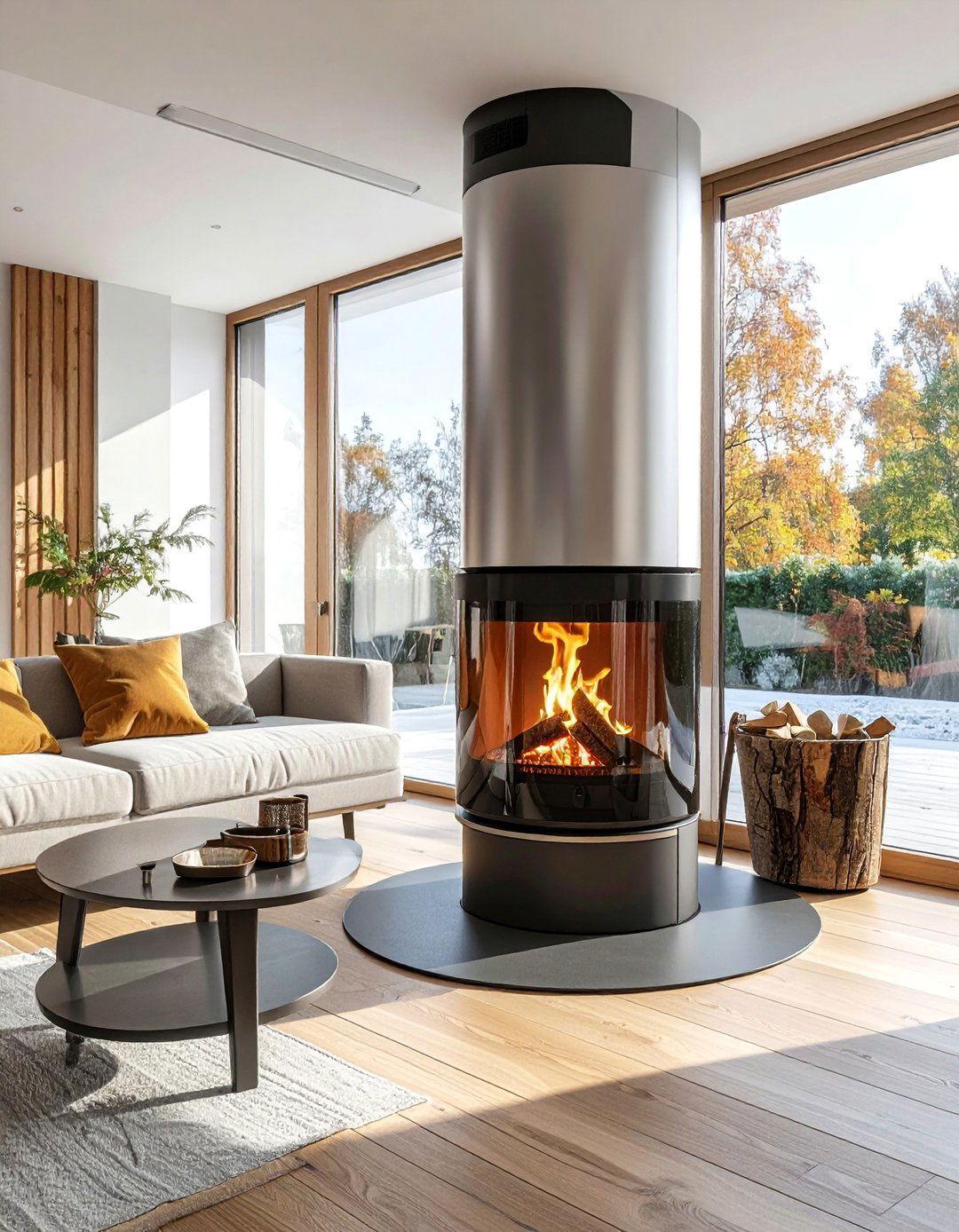 Scandinavian Freestanding Cylindrical Stoves - 20 Scandinavian Fireplace Ideas for Cozy Warmth