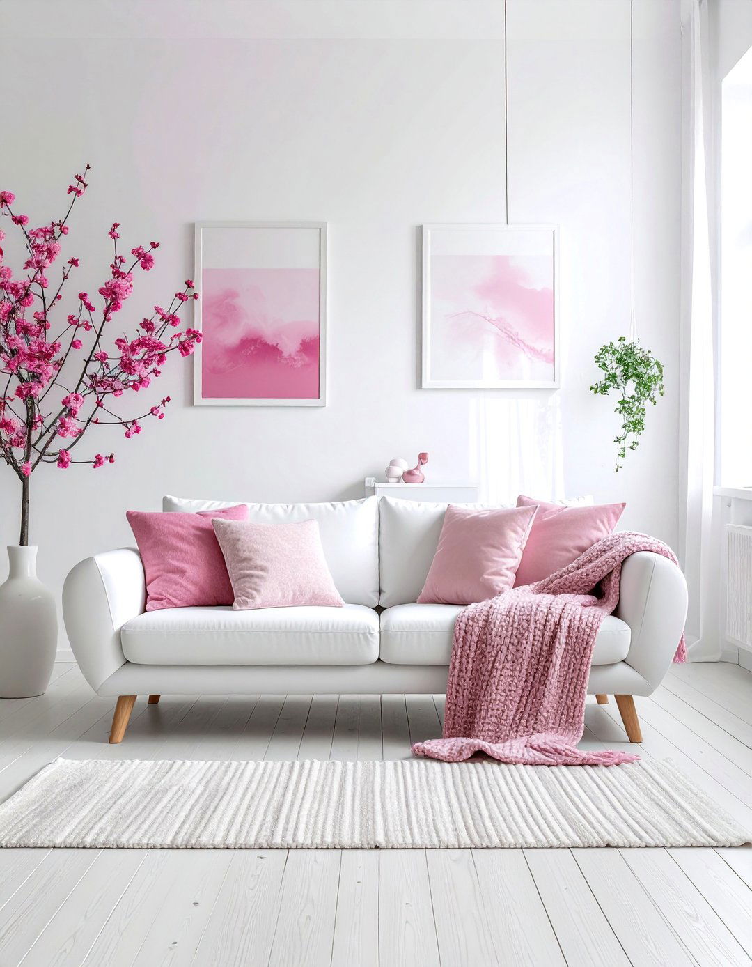 Scandinavian Inspired Pink and White Living Room - 20 Pink and White Living Room Ideas for a Cozy Look