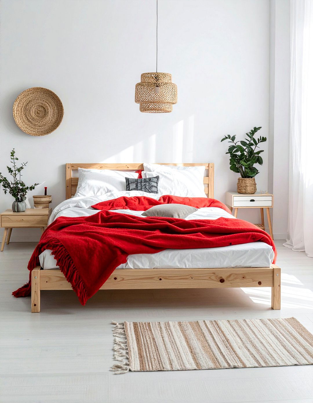 Scandinavian Red Bedroom with Light Wood Tones - 20 Red Bedroom Ideas to Create a Bold and Cozy Space