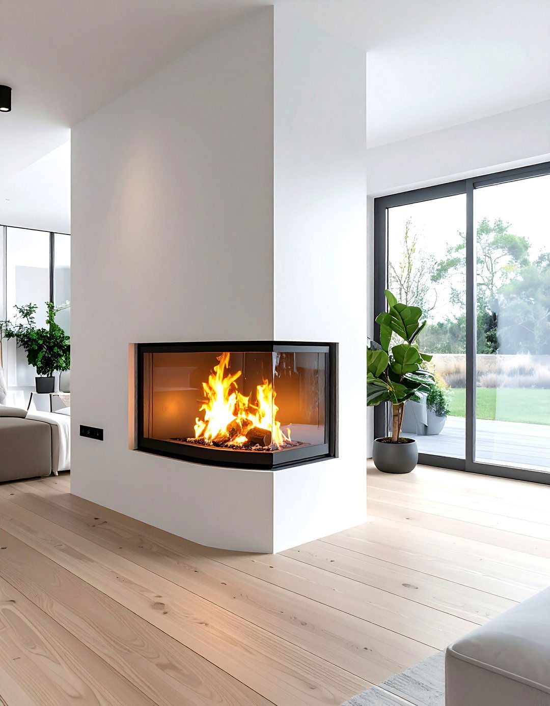 Scandinavian Style Corner Fireplace - 25 Corner Fireplace Ideas to Cozy Up Your Living Space