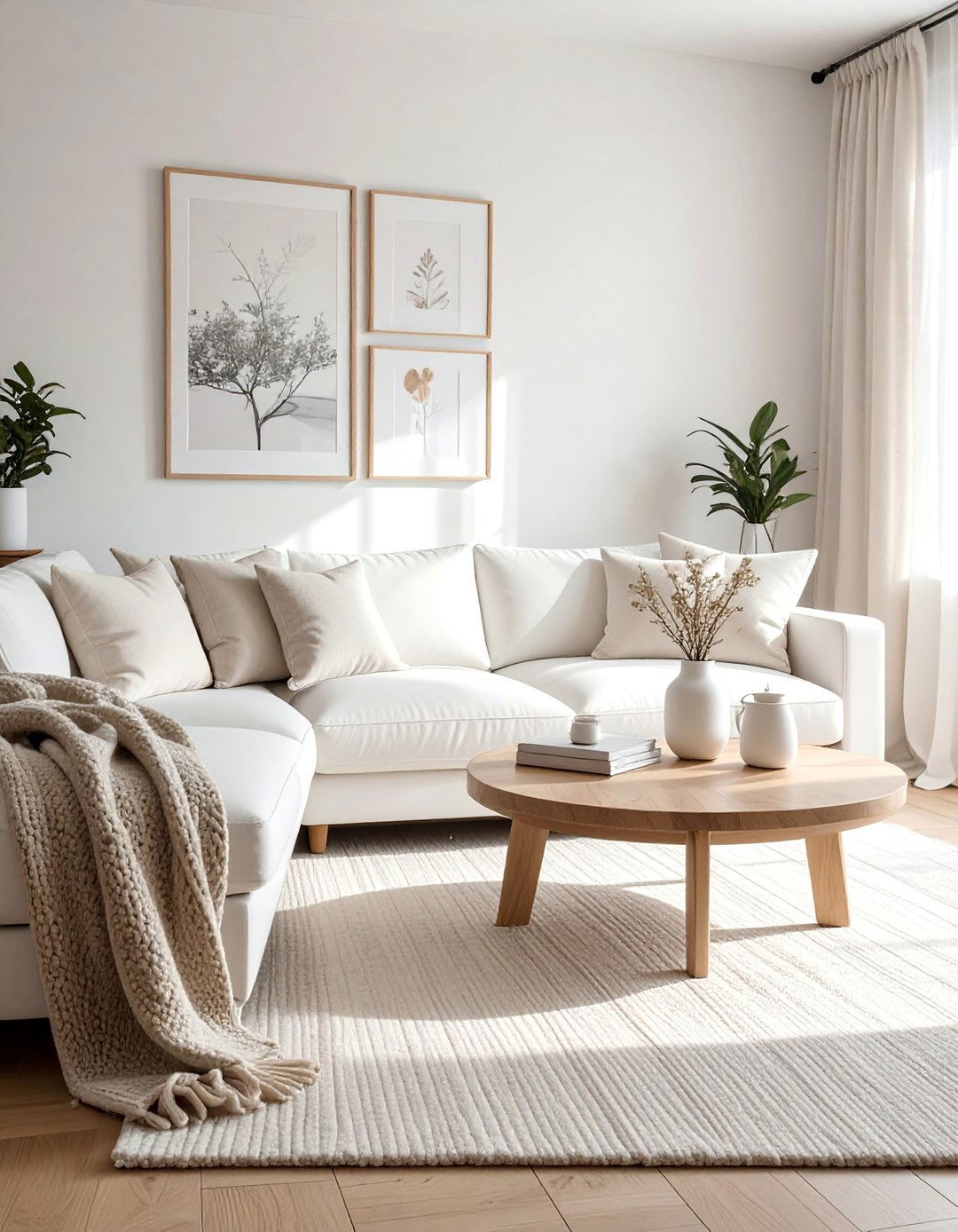 Scandinavian White Couch Living Room with Light Wood - 30 White Couch Living Room Ideas for a Bright Space