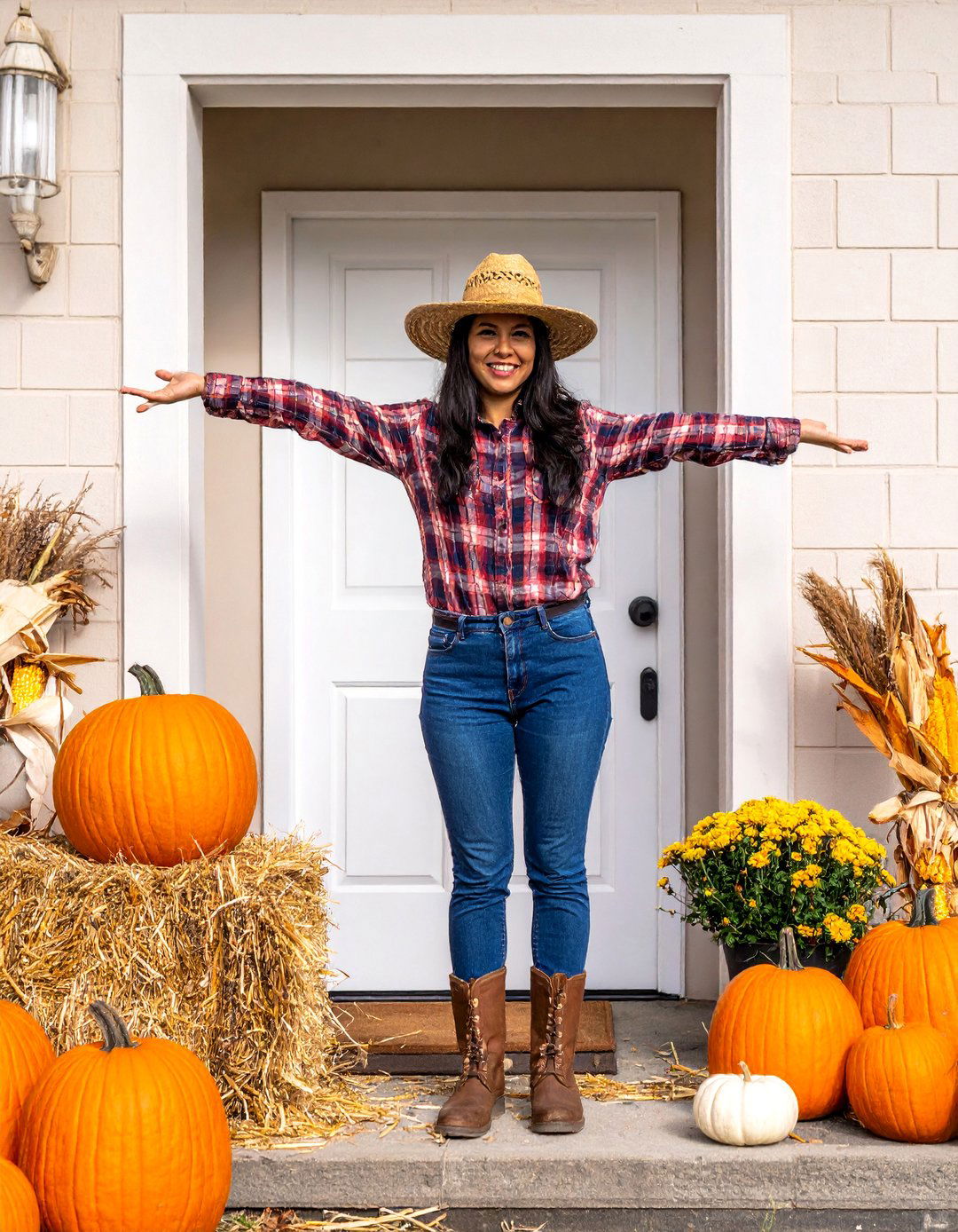 Scarecrow Welcome Display - 30 Front Door Fall Decor Ideas to Welcome the Season