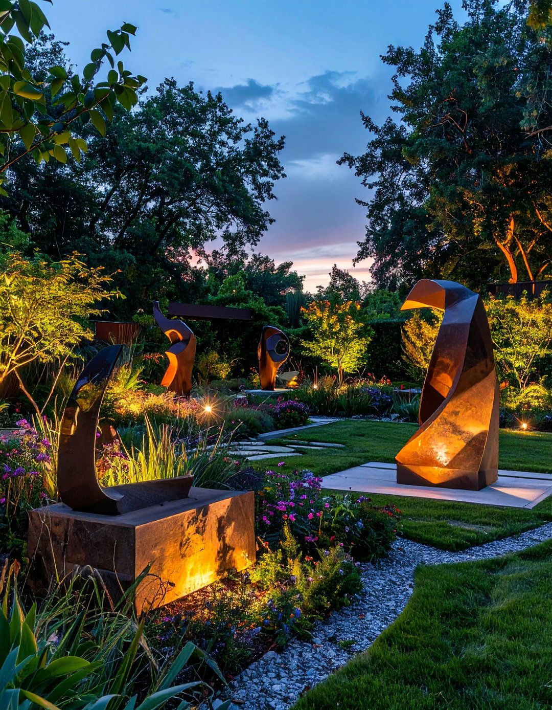 Sculpture Garden Dramatics - 40 Backyard Lighting Ideas to Illuminate Your Space
