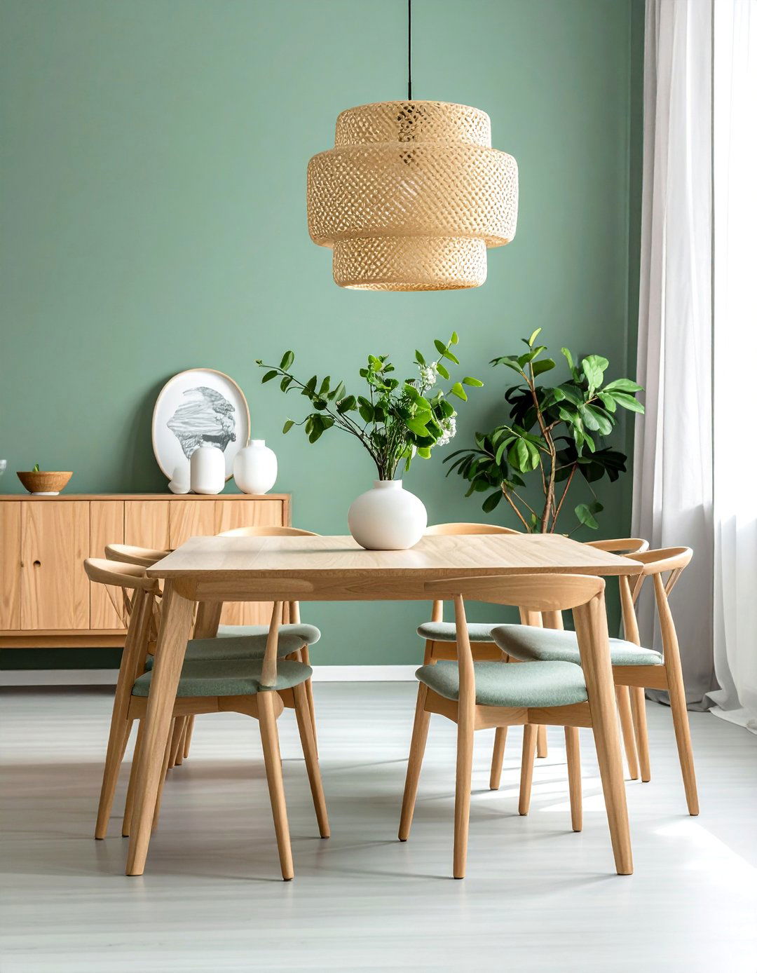 Seafoam Green Dining Room with Scandinavian Design - 40 Green Dining Room Ideas for a Fresh Look