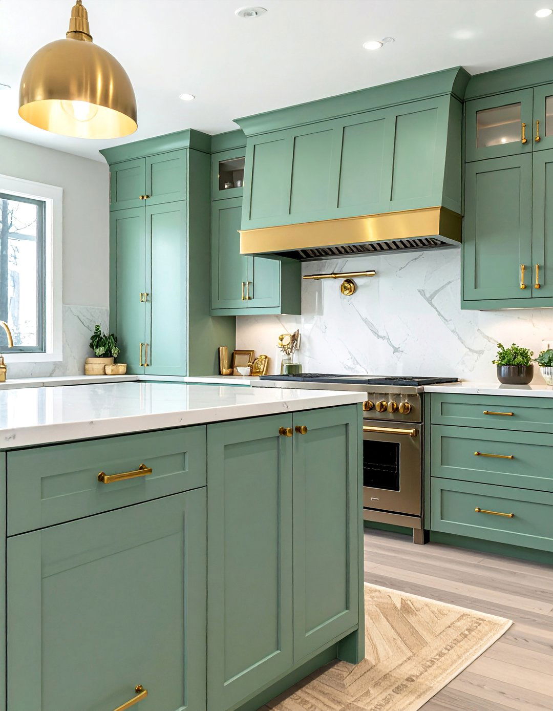 Seafoam Green Kitchen with Brass and Gold Hardware - 15 Seafoam Green Kitchen Ideas for a Fresh Look