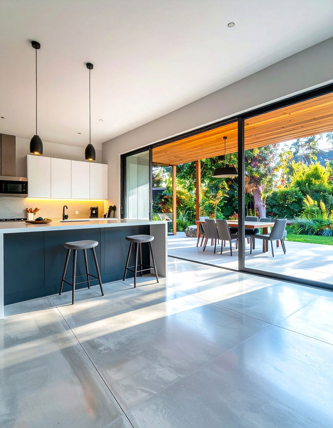 Seamless Concrete Floor Kitchen Extending to an Outdoor Patio - 25 Concrete Floor Kitchen Ideas for a Sleek Look