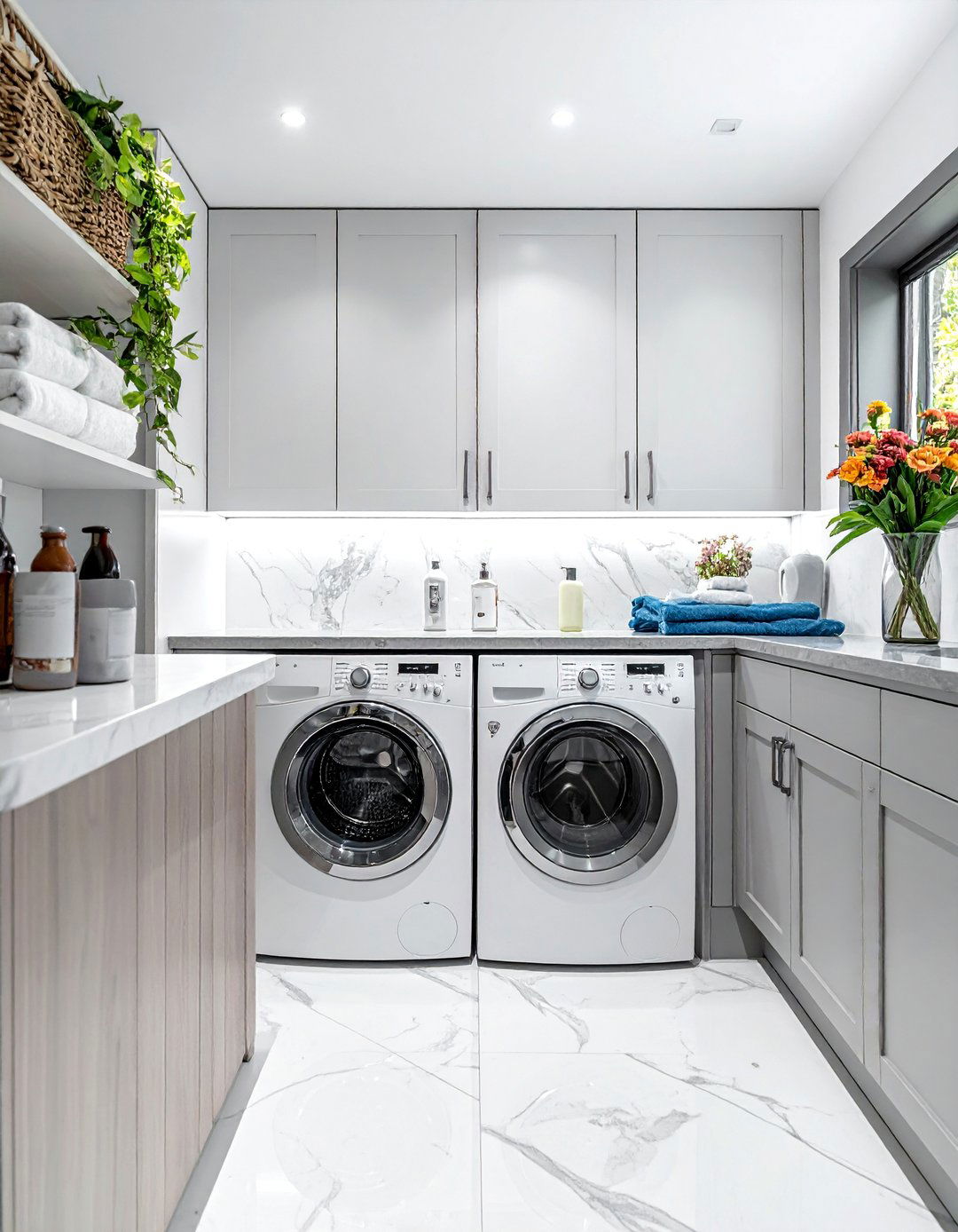 Seamless Countertops in Quartz or Granite - 30 Luxury Modern Laundry Room Ideas for Stylish Homes