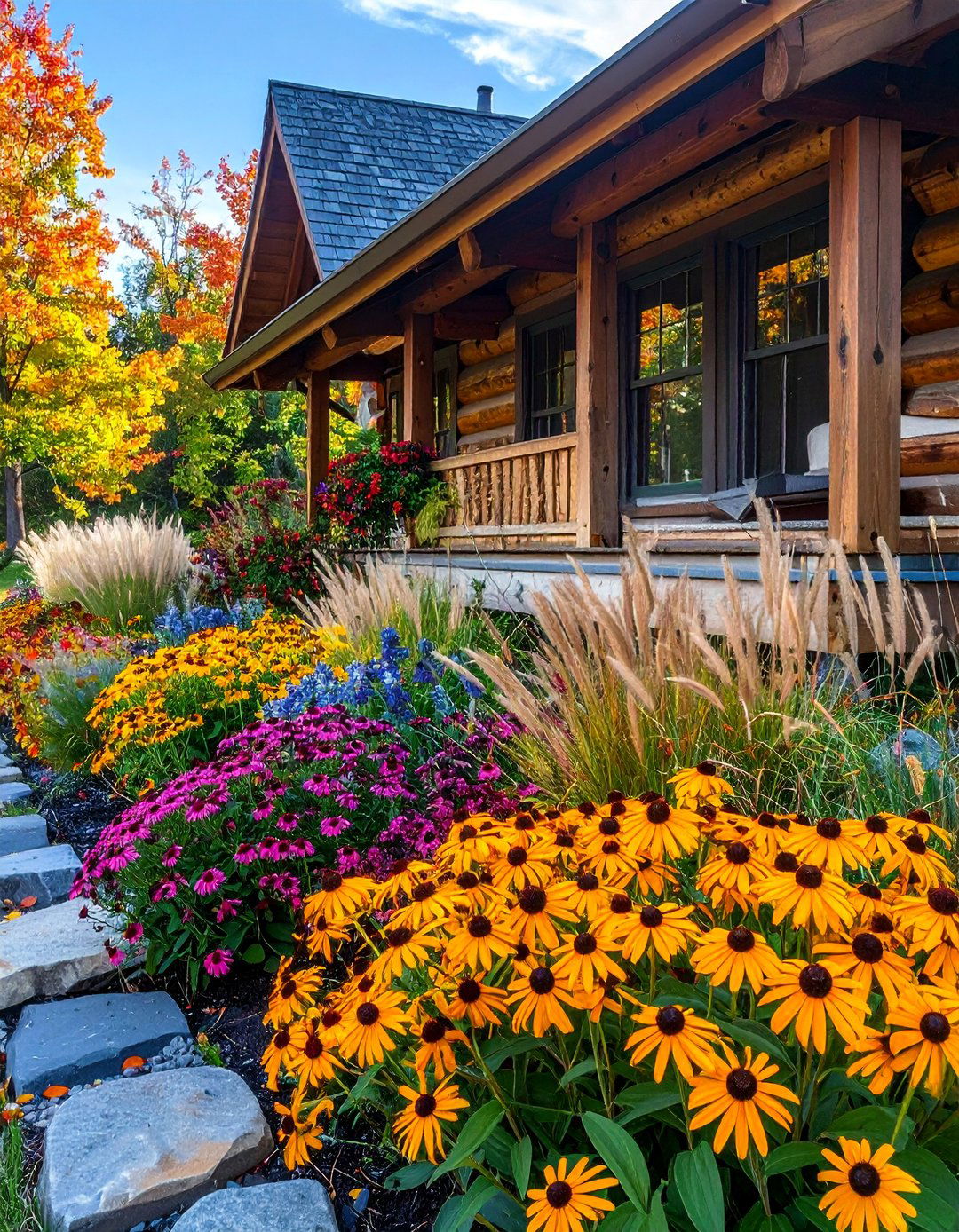 Seasonal Color Border Plantings - 25 Log Cabin Landscaping Ideas for Rustic Appeal