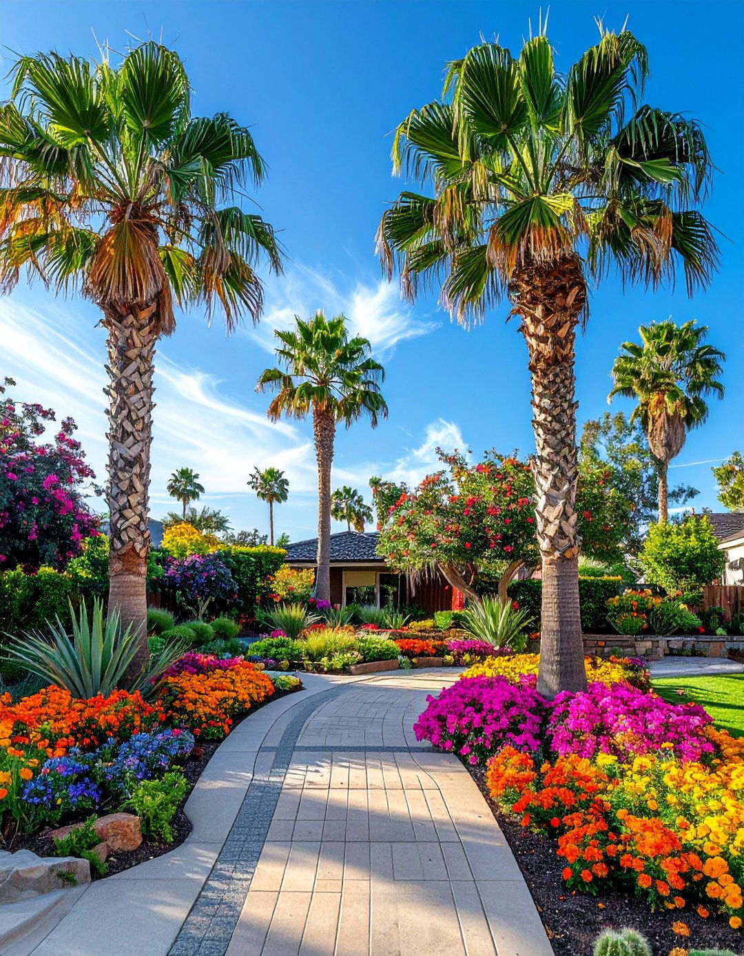 Seasonal Color Rotation Palm Framework - 30 Front Yard Palm Tree Landscape Design Ideas