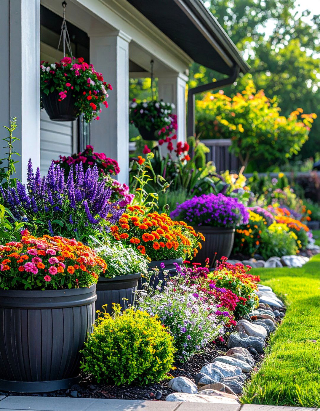 Seasonal Container Gardens - 40 Front Yard Landscaping Ideas to Boost Curb Appeal