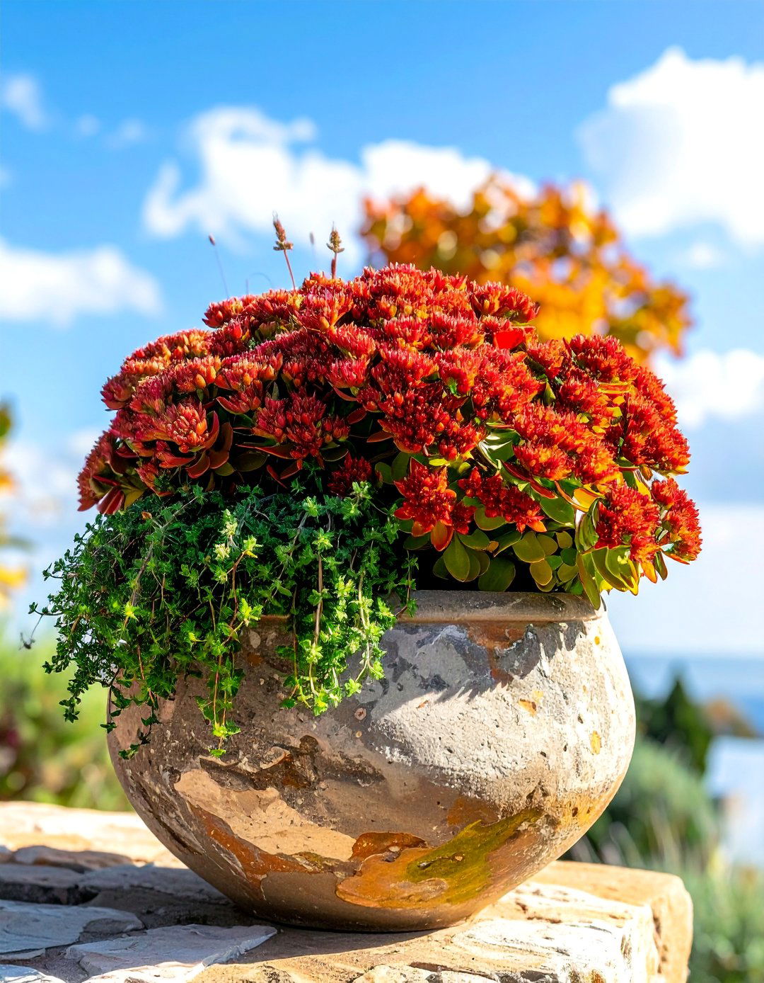 Sedum and Thyme Fall Planter - 40 Fall Planter Ideas to Add Seasonal Charm