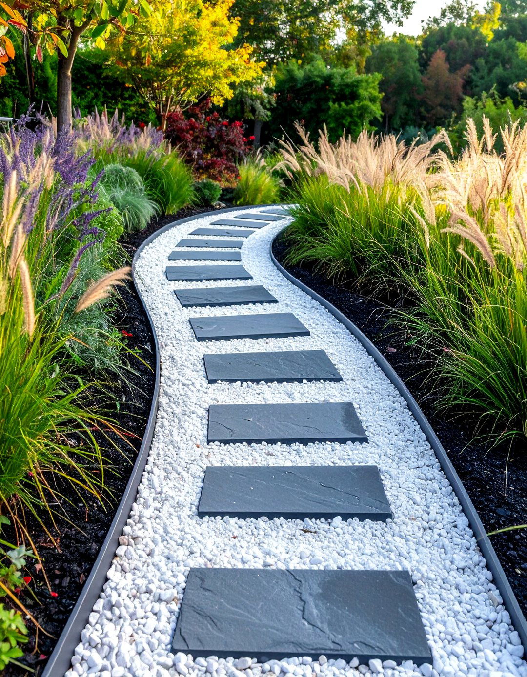 Serpentine Mixed Material Garden Path - 30 Garden Path Ideas to Enhance Your Outdoor Space