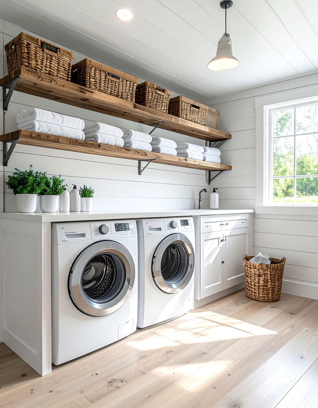Shiplap Laundry Room with Open Shelving - 20 Shiplap Laundry Room Ideas for a Cozy Feel