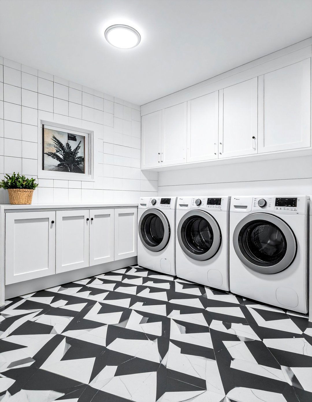 Shiplap Laundry Room with Patterned Floor Tiles - 20 Shiplap Laundry Room Ideas for a Cozy Feel