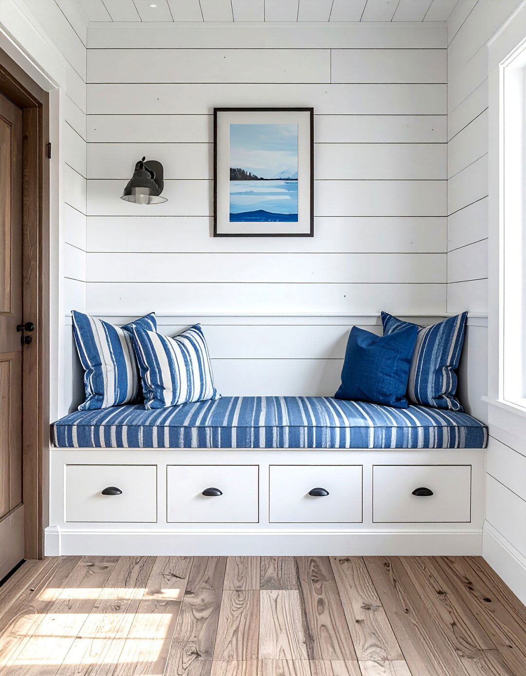 Shiplap Wall Entryway with a Built In Bench - 25 Shiplap Wall Entryway Ideas to Welcome Guests