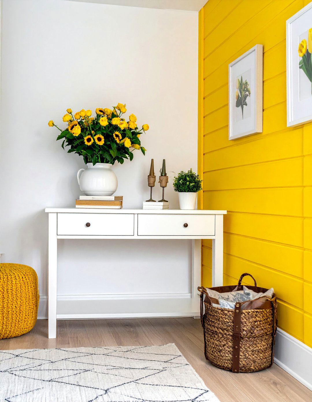 Shiplap Wall Entryway with a Pop of Color - 25 Shiplap Wall Entryway Ideas to Welcome Guests