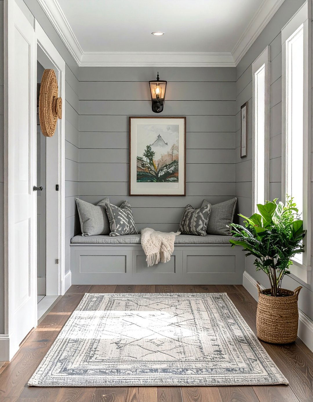 Shiplap Wrapped Entryway Nook - 25 Shiplap Wall Entryway Ideas to Welcome Guests
