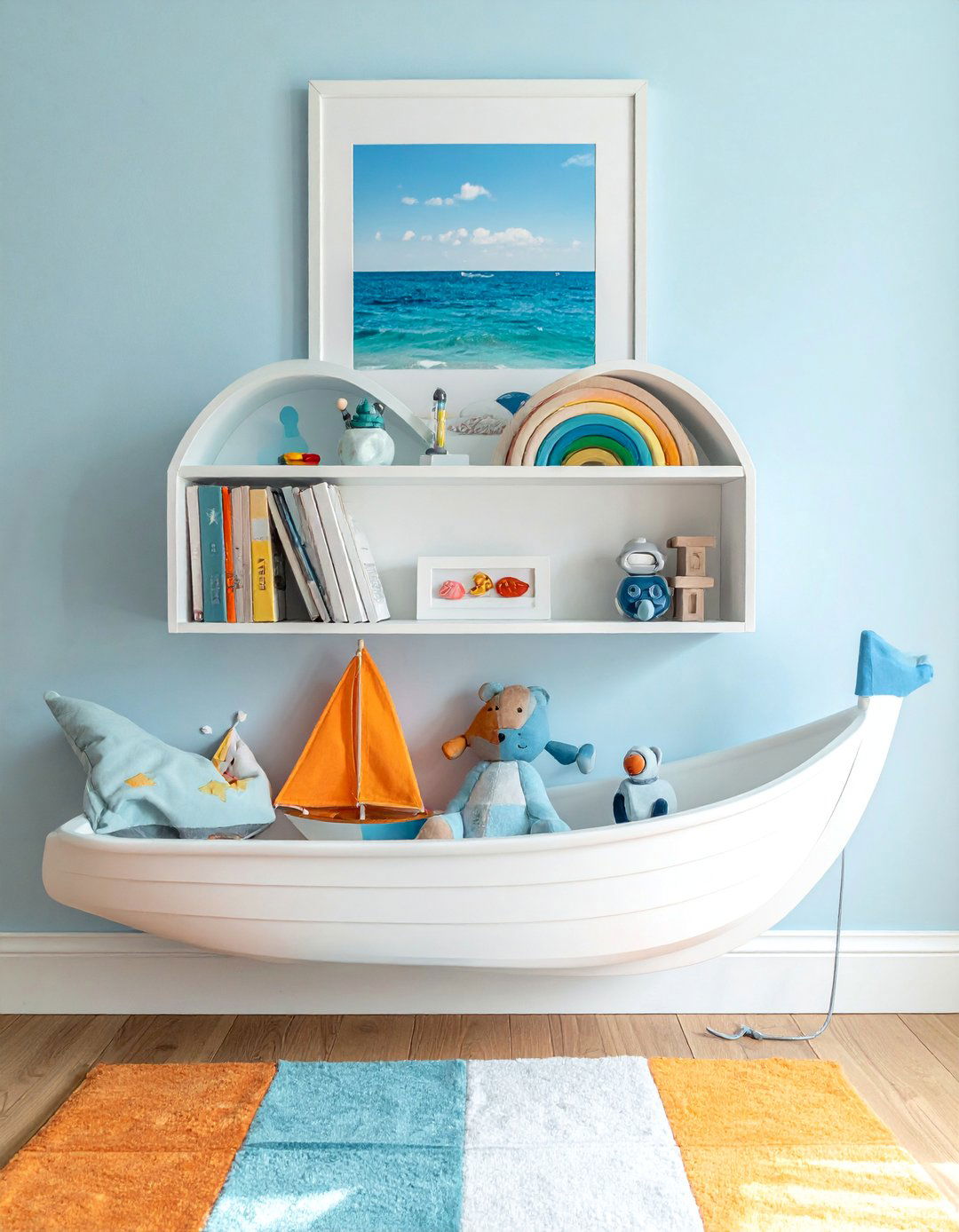 Simple Boat Shelving Unit - 20 Ocean-themed Nursery Ideas for a Calm and Serene Space