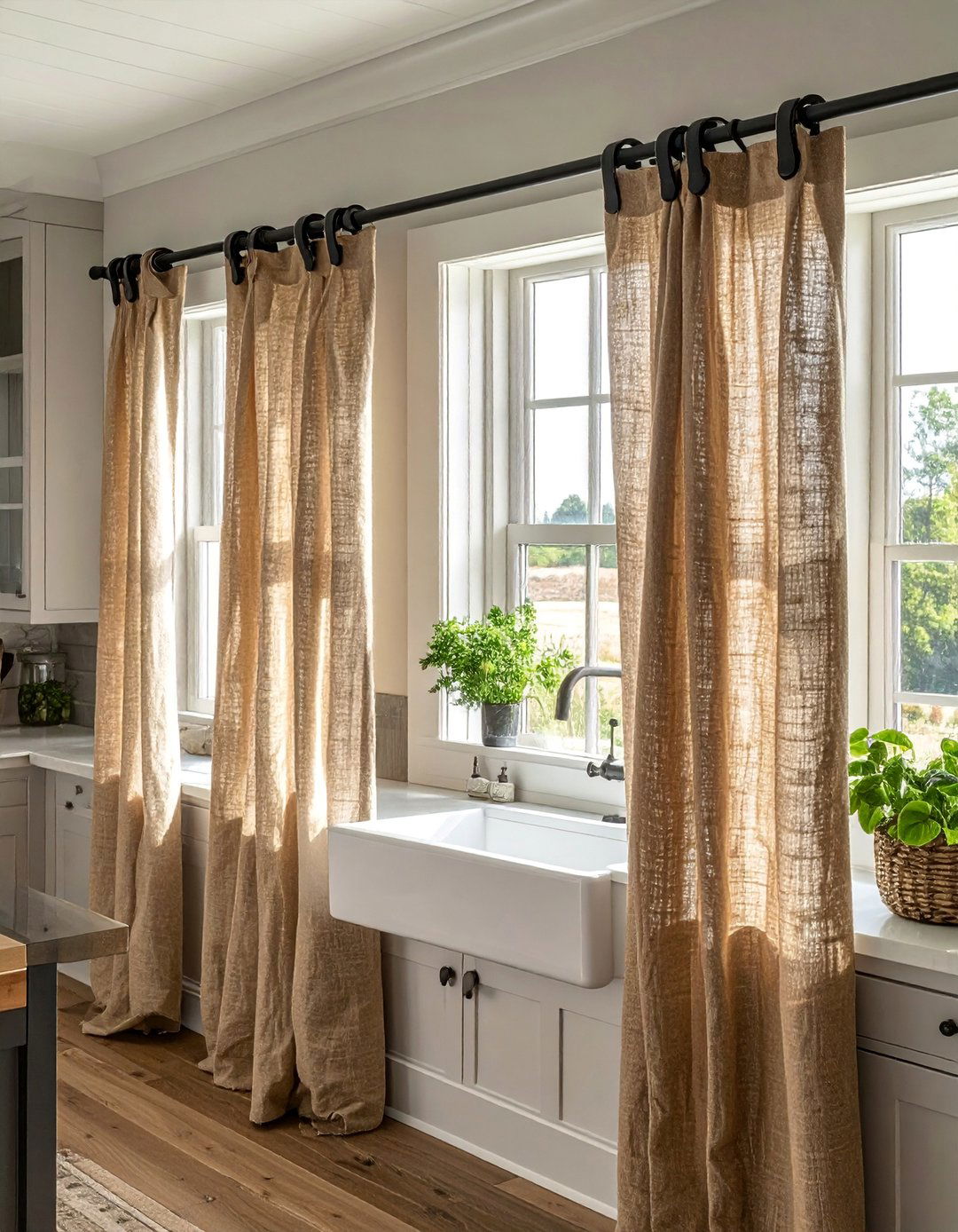 Simple Burlap Panel Farmhouse Curtains - 40 Farmhouse Window Treatment Ideas for a Cozy Home