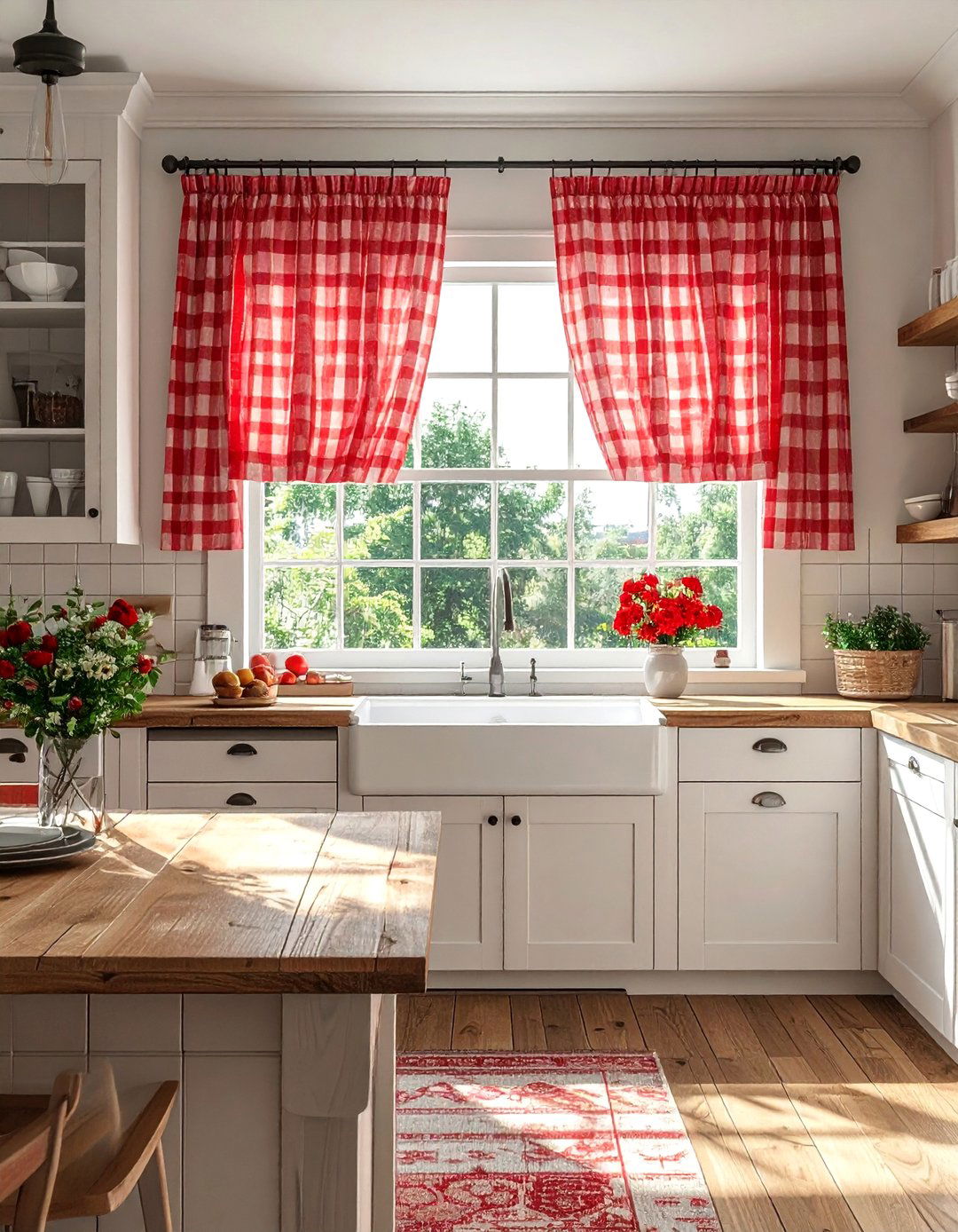 Simple Rod Pocket Curtains in Gingham - 40 Farmhouse Window Treatment Ideas for a Cozy Home