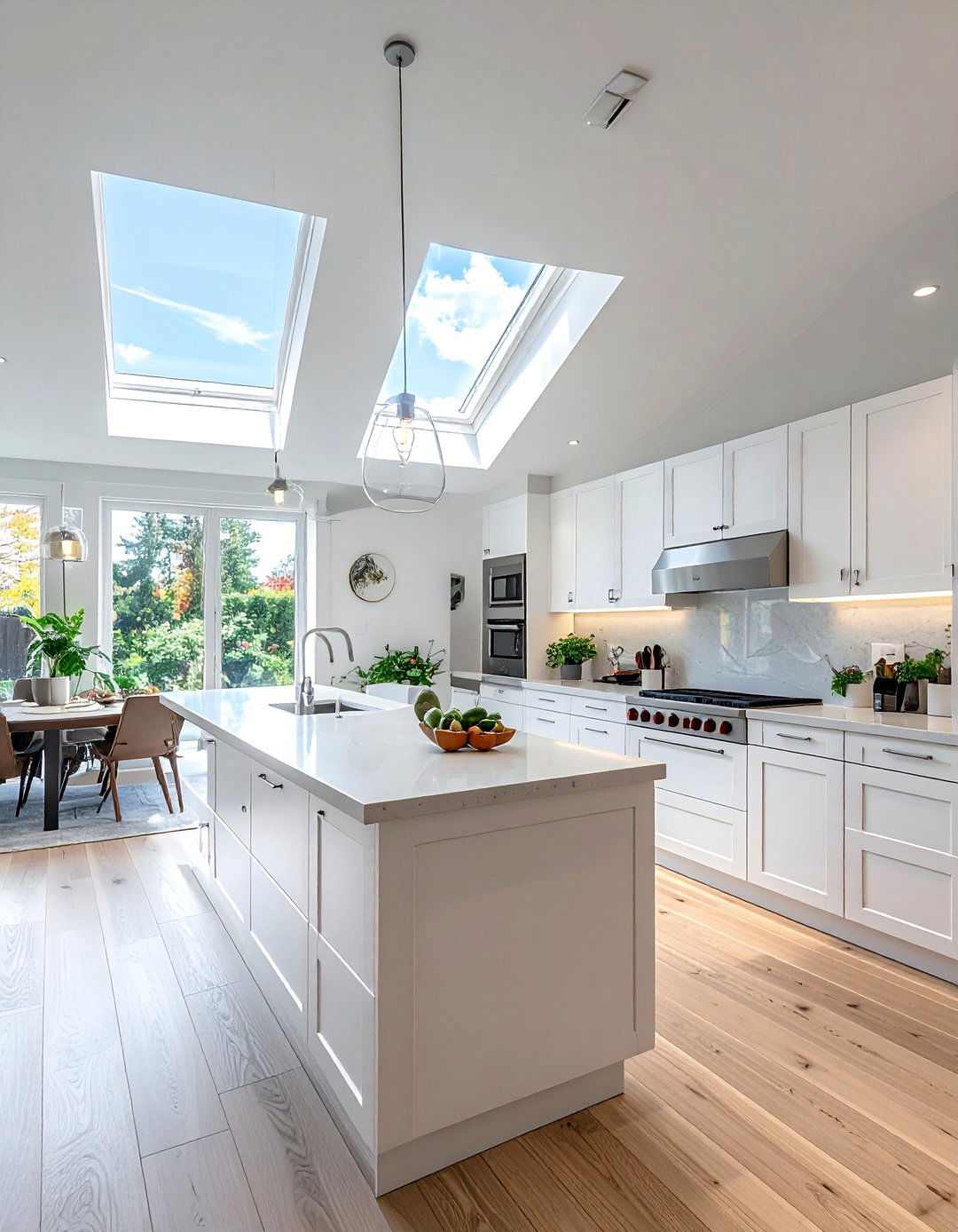 Skylight Focused Bright Kitchen - 20 Sloped Ceiling Kitchen Ideas to Maximize Space