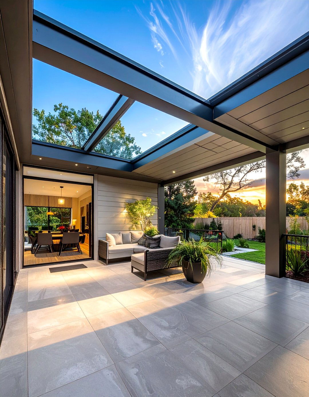 Skylight Integrated Metal Porch Roof - 30 Metal Roof Porch Design Ideas for Durability