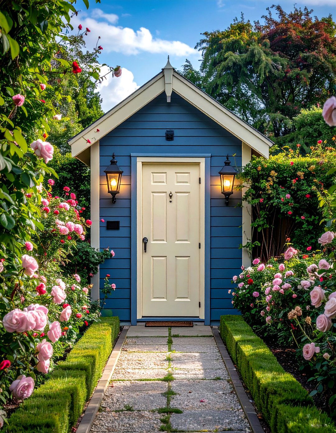 Slate Blue and Cream Shed Color - 20 Shed Color Ideas to Transform Your Outdoor Space