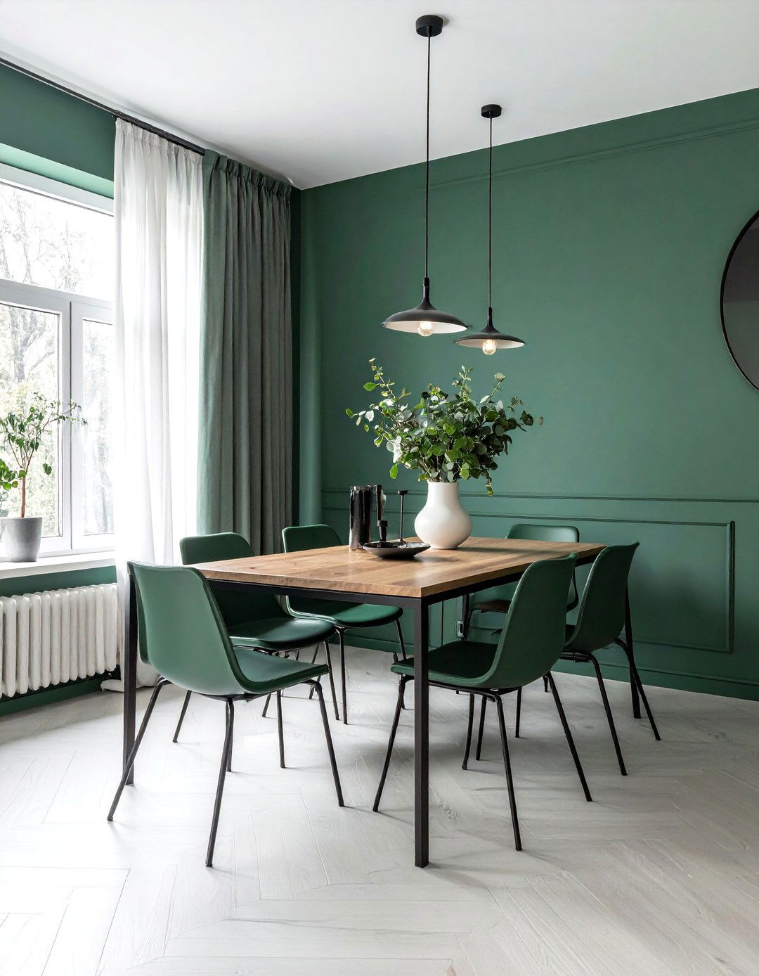 Slate Green Dining Room with Black Metal Details