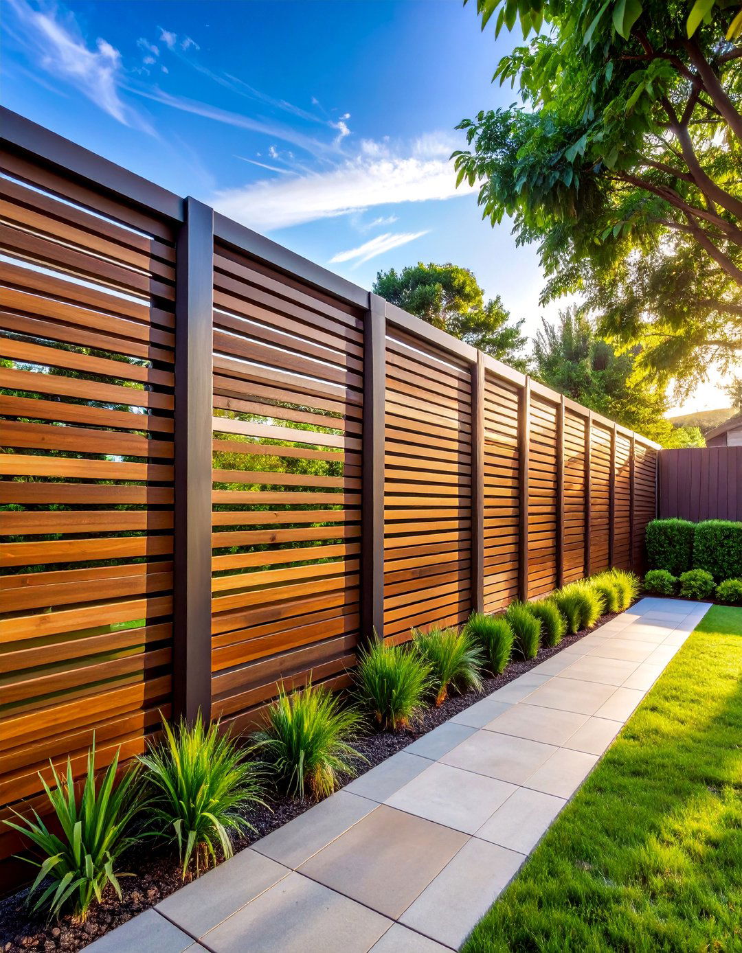Slatted Screen Garden Fence with Gaps - 40 Garden Fence Ideas to Enhance Your Outdoor Space