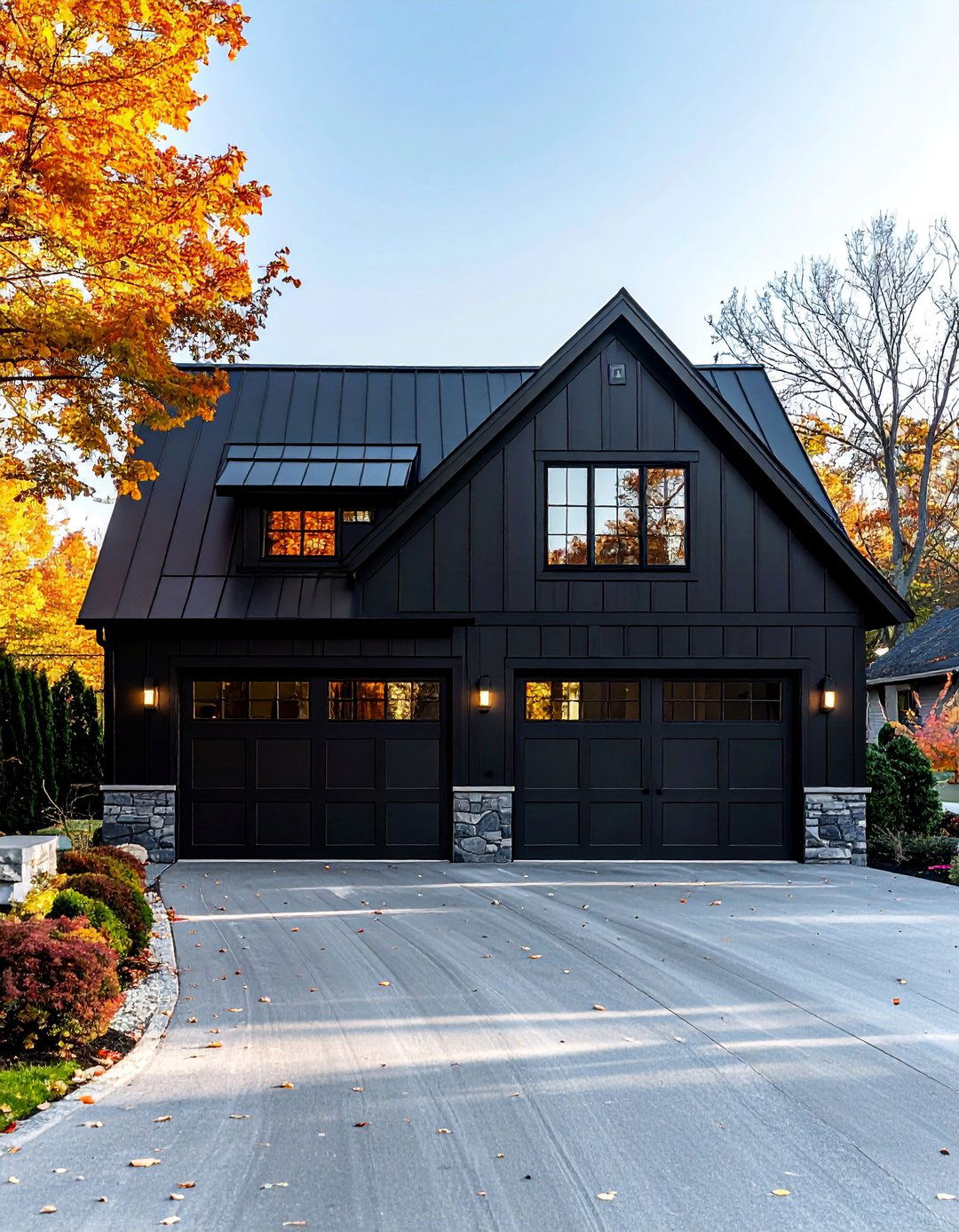 Sleek Black Garage Doors - 40 Black Modern Farmhouse Exterior Design Ideas for a Sleek Look