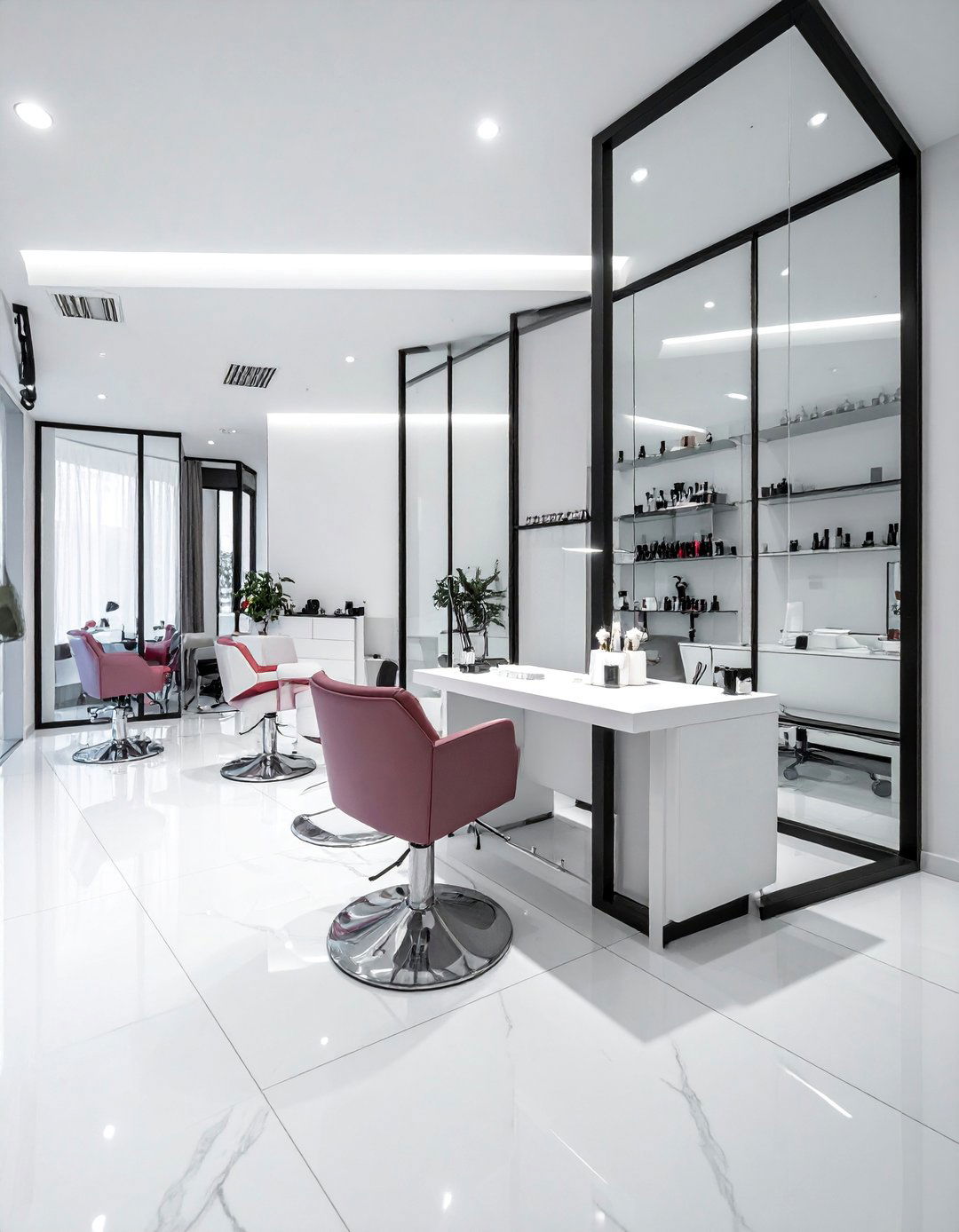 Sleek Glass Partition Nail Salon Design - 30 Nail Salon Interior Design Ideas for a Chic Look
