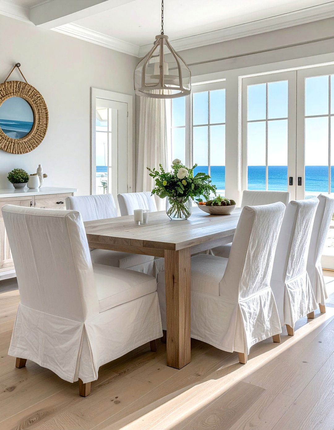 Slipcovered Chairs for a Relaxed Coastal Dining Room - 20 Coastal Dining Room Ideas for a Beachy Vibe