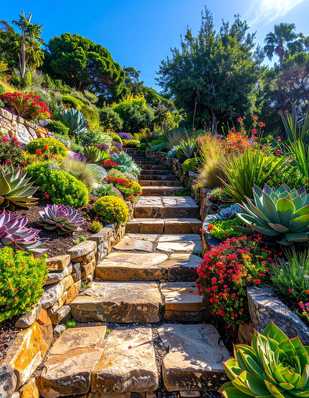Sloped Terraced Garden Path - 30 Garden Path Ideas to Enhance Your Outdoor Space