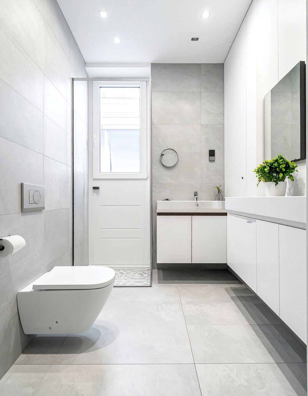 Small Bathroom with Light Gray Floor Tiles - 25 Gray Floor Bathroom Ideas for a Modern and Sleek Look