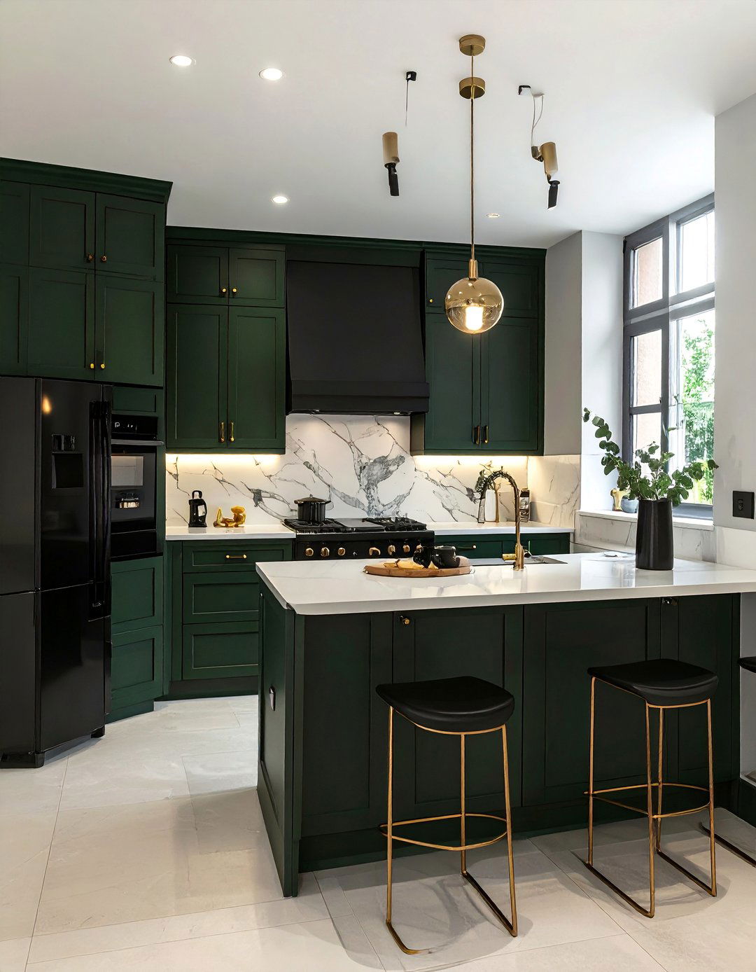 Small Kitchen with Black Appliances and Dark Green Cabinets - 20 Small Kitchen with Black Appliances Ideas
