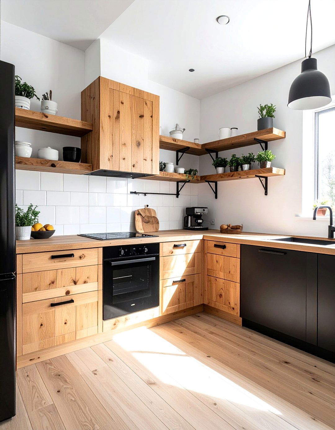 Small Kitchen with Black Appliances and Floating Shelves - 20 Small Kitchen with Black Appliances Ideas