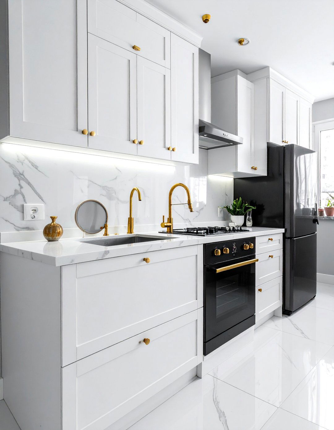 Small Kitchen with Black Appliances and Gold Hardware - 20 Small Kitchen with Black Appliances Ideas