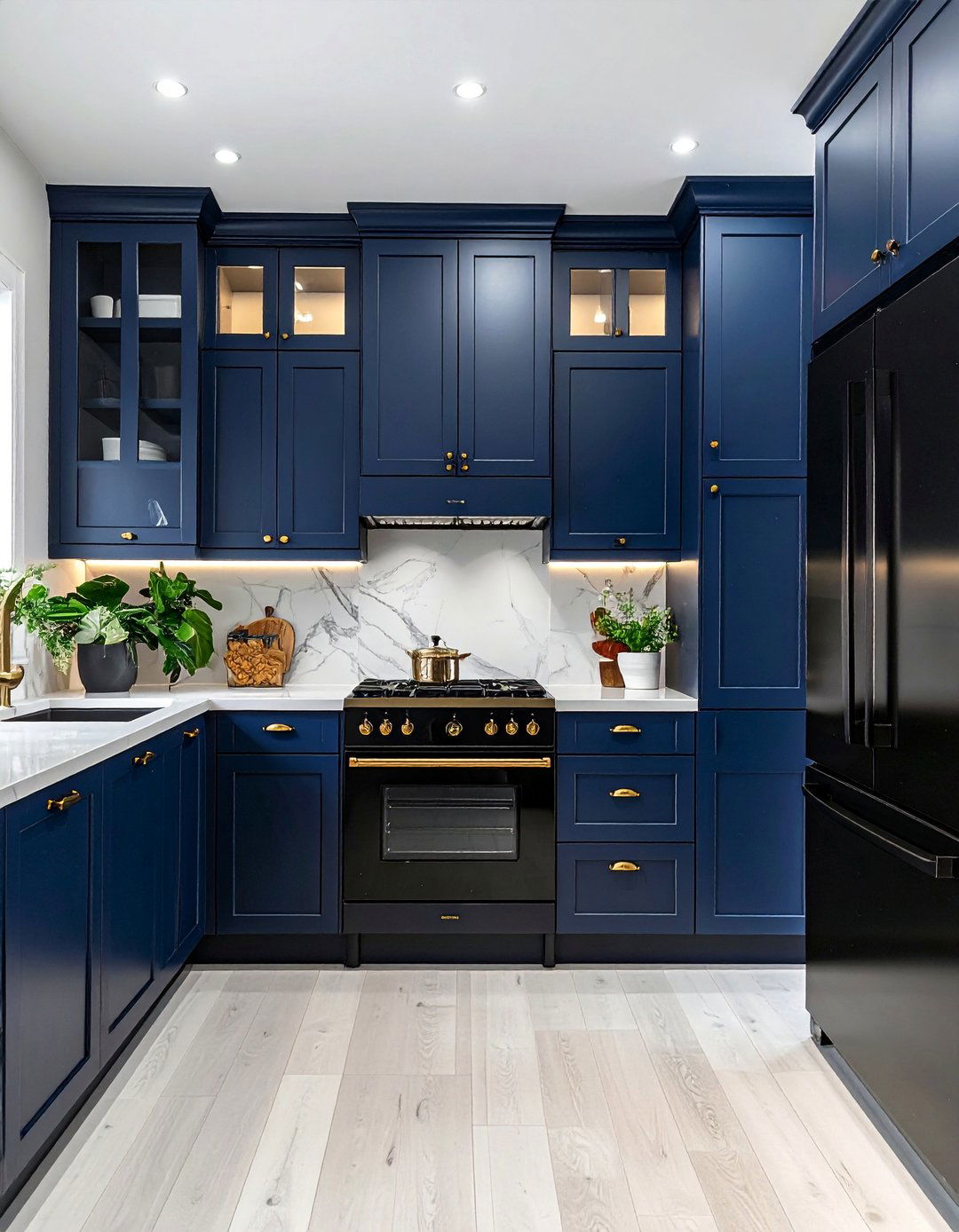 Small Kitchen with Black Appliances and Navy Blue Cabinets - 20 Small Kitchen with Black Appliances Ideas