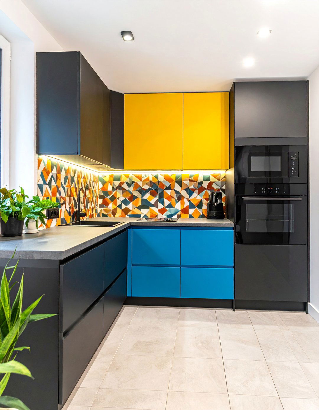 Small Kitchen with Black Appliances and a Bold Backsplash - 20 Small Kitchen with Black Appliances Ideas