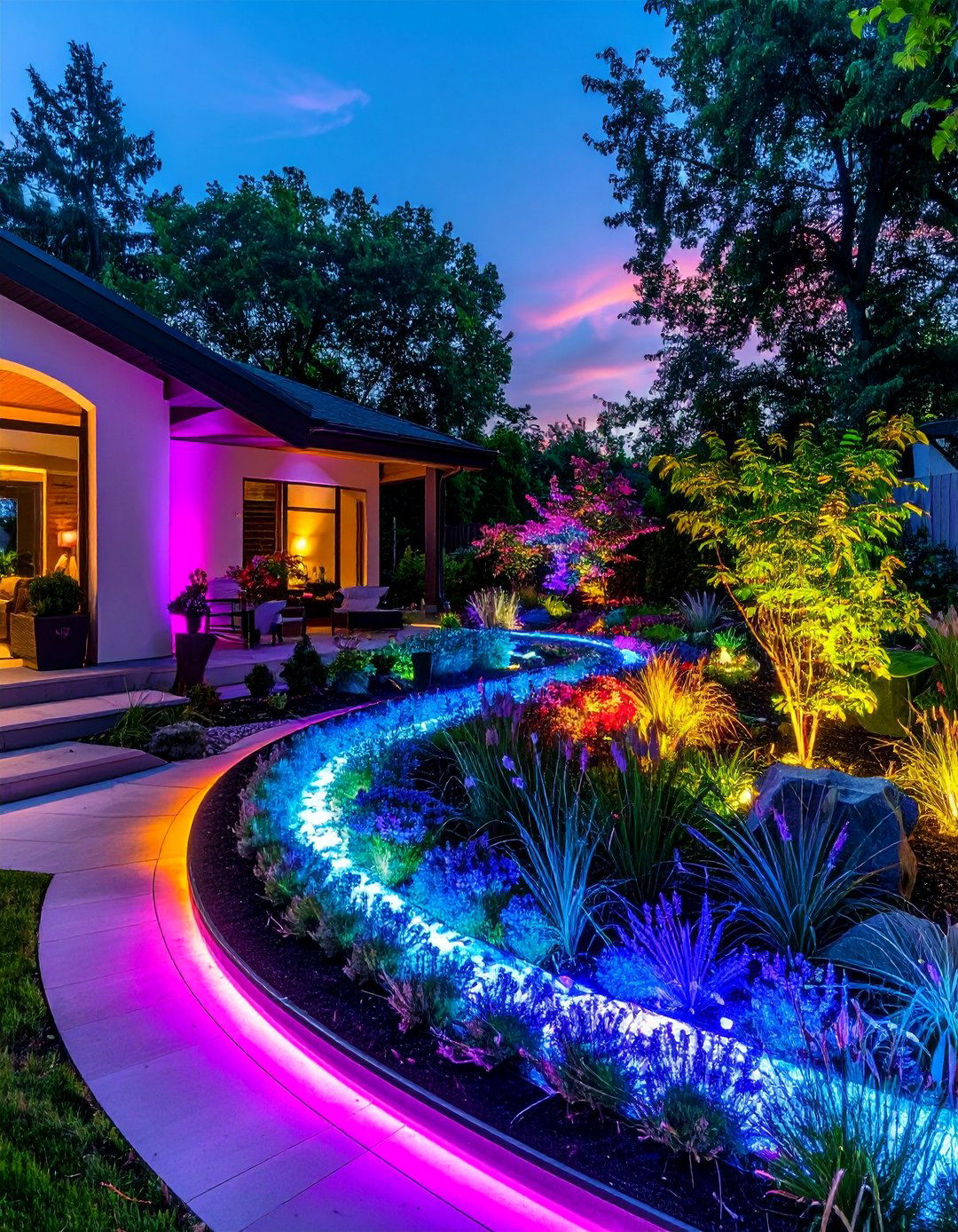Smart Color Changing Landscapes - 40 Backyard Lighting Ideas to Illuminate Your Space