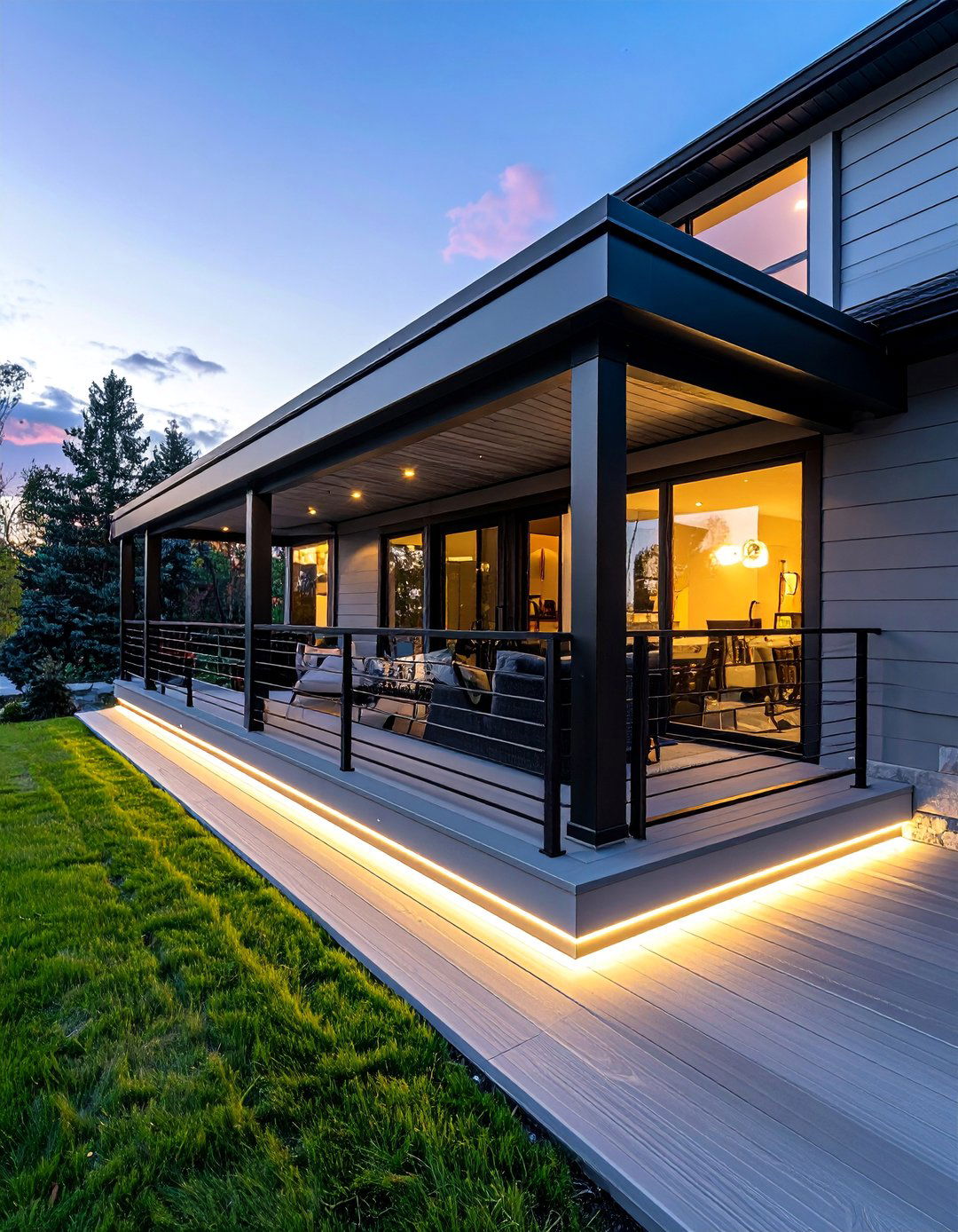Smart Under Railing LED Strip Lighting - 20 Front Porch Lighting Ideas to Enhance Your Home's Curb Appeal