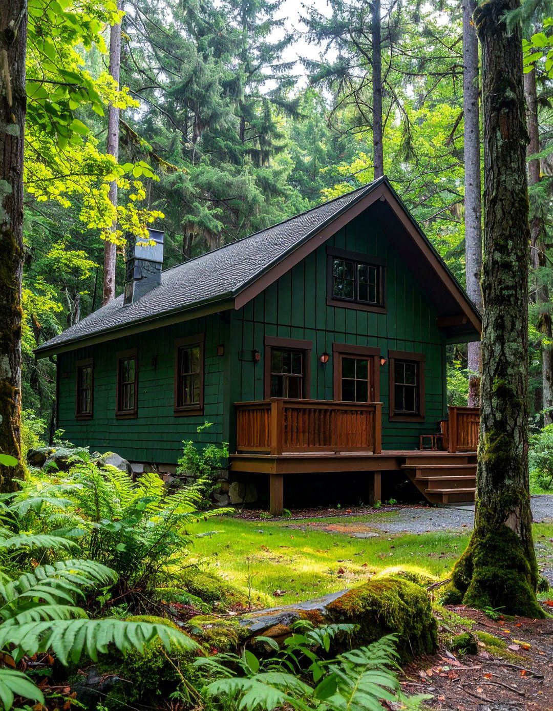 Smoked Trout Green with Dark Brown Trim - 40 Dark Green Exterior Paint Color Schemes for Bold Homes