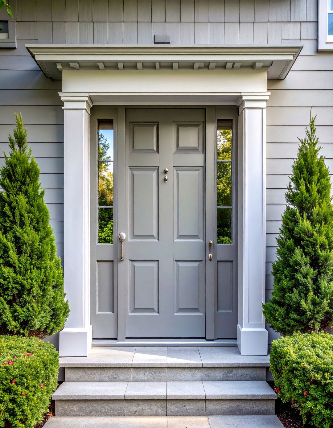 Soft Grey Front Door in a Matte Finish - 25 Grey Front Door Ideas for a Stylish Entrance