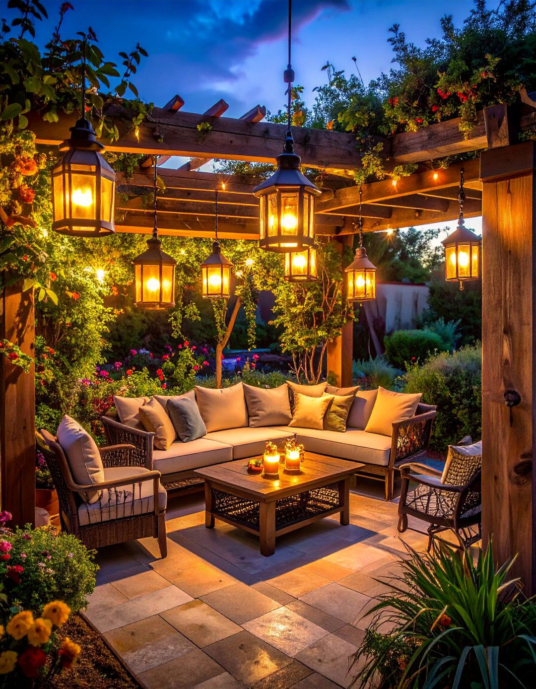 Soft Night Lighting with Lanterns - 30 Greek Garden Ideas for a Mediterranean Oasis
